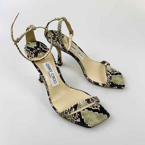 NIB Jimmy Choo Black and Taupe Snake Marin 90 Heeled Sandals Size 36.5 - Picture 6 of 10
